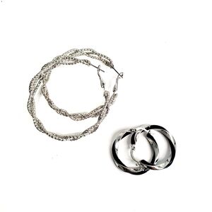Silver Hoop Earrings Set - Twisted and Polished Styles